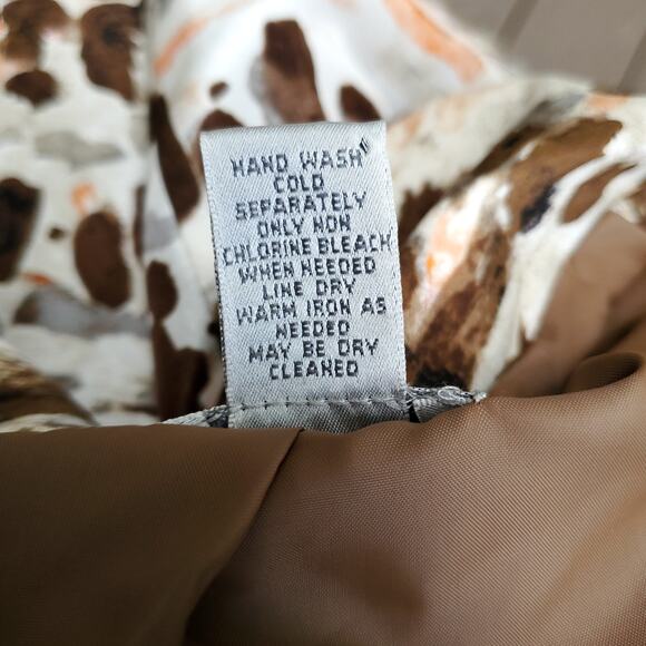 Chico's Sz 1 Brown Orange White Silk Jacket Geometric Hidden Closure Chicos M 8 - Picture 16 of 16